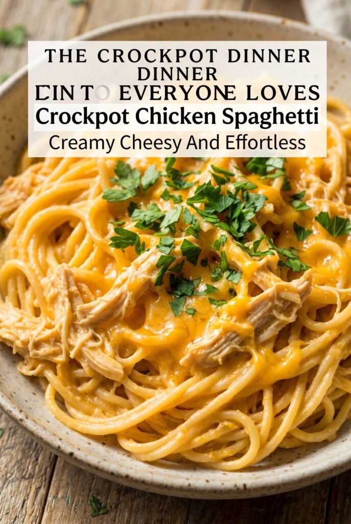 Creamy Crockpot Chicken Spaghetti