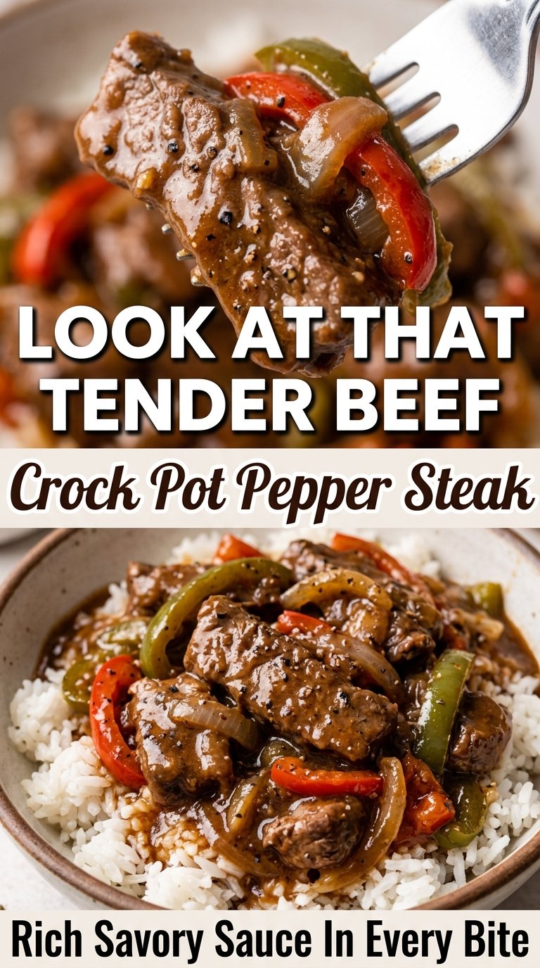 Crock Pot Pepper Steak tender beef, savory peppers