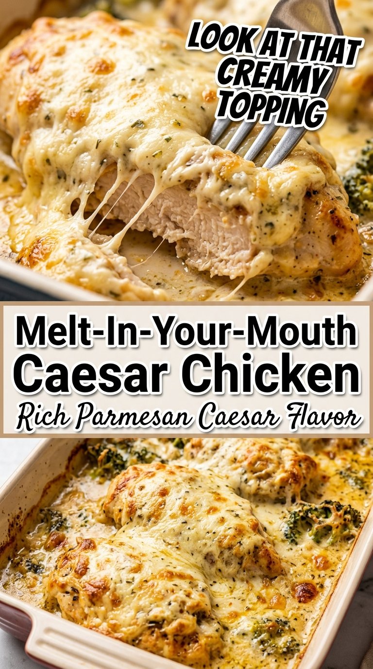 Melt-In-Your-Mouth Caesar Chicken creamy cheesy