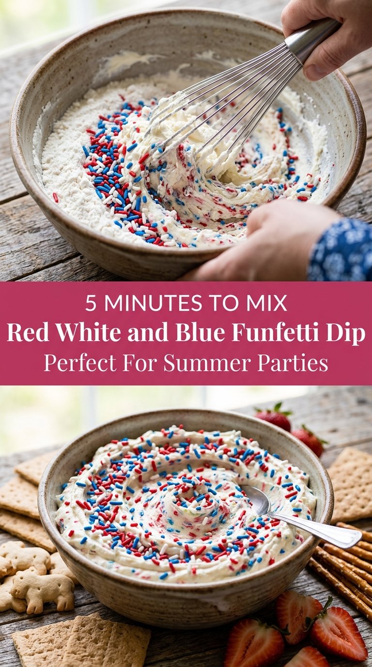 Red White and Blue Funfetti Dip creamy fluffy patriotic
