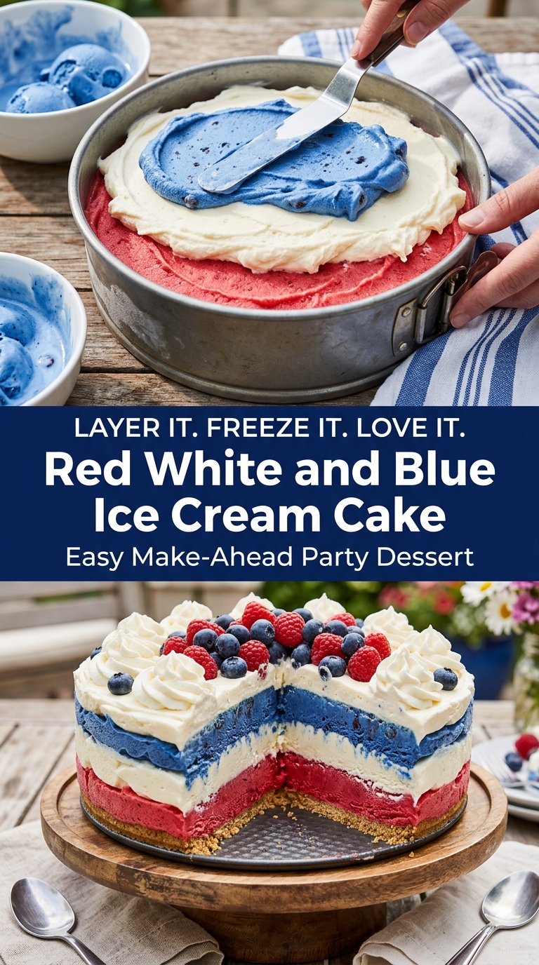 Red White and Blue Ice Cream Cake festive frozen layers