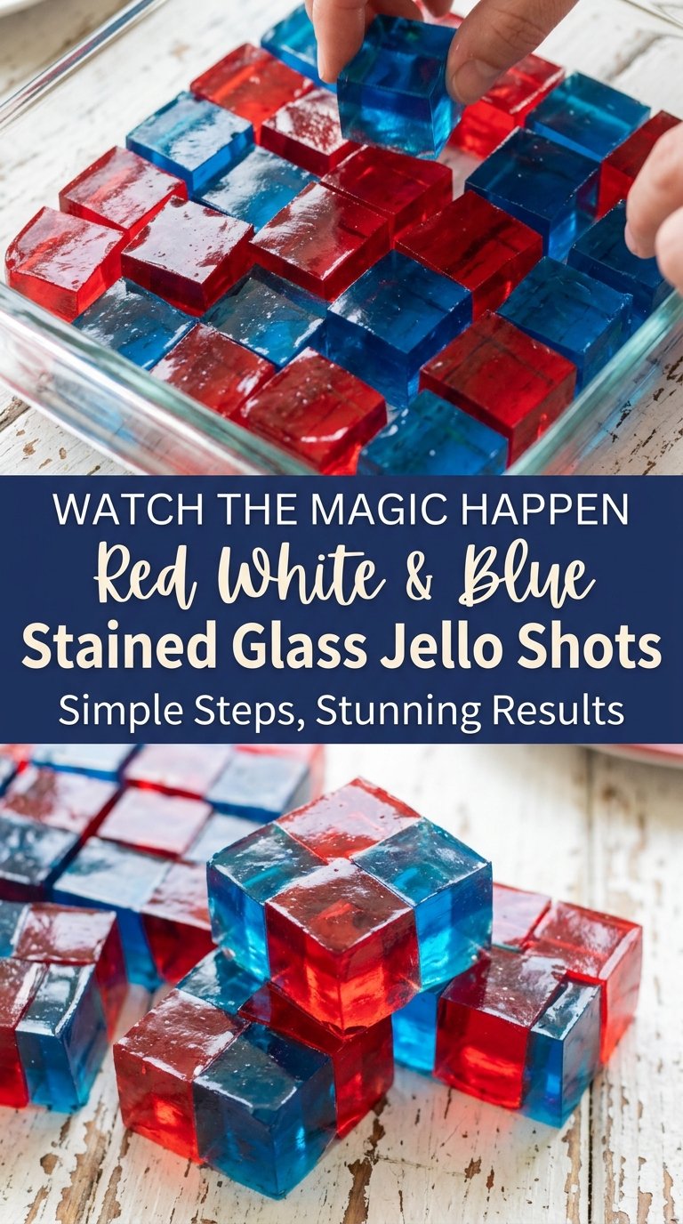 Red White & Blue Stained Glass Jello Shots colorful creamy
