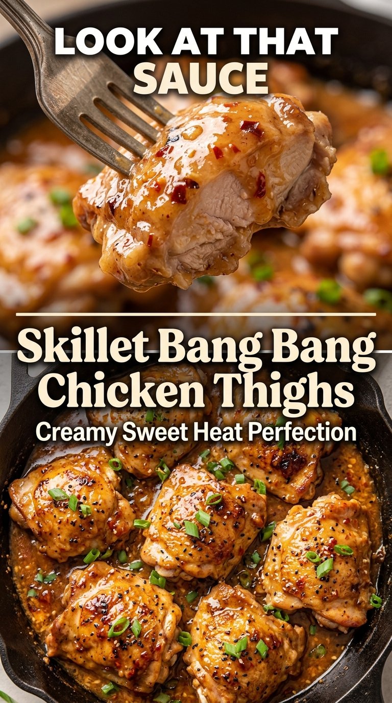 Skillet Bang Bang Chicken Thighs crispy saucy skillet