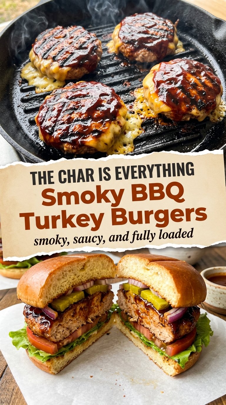 Smoky BBQ turkey burgers juicy glazed cheesy