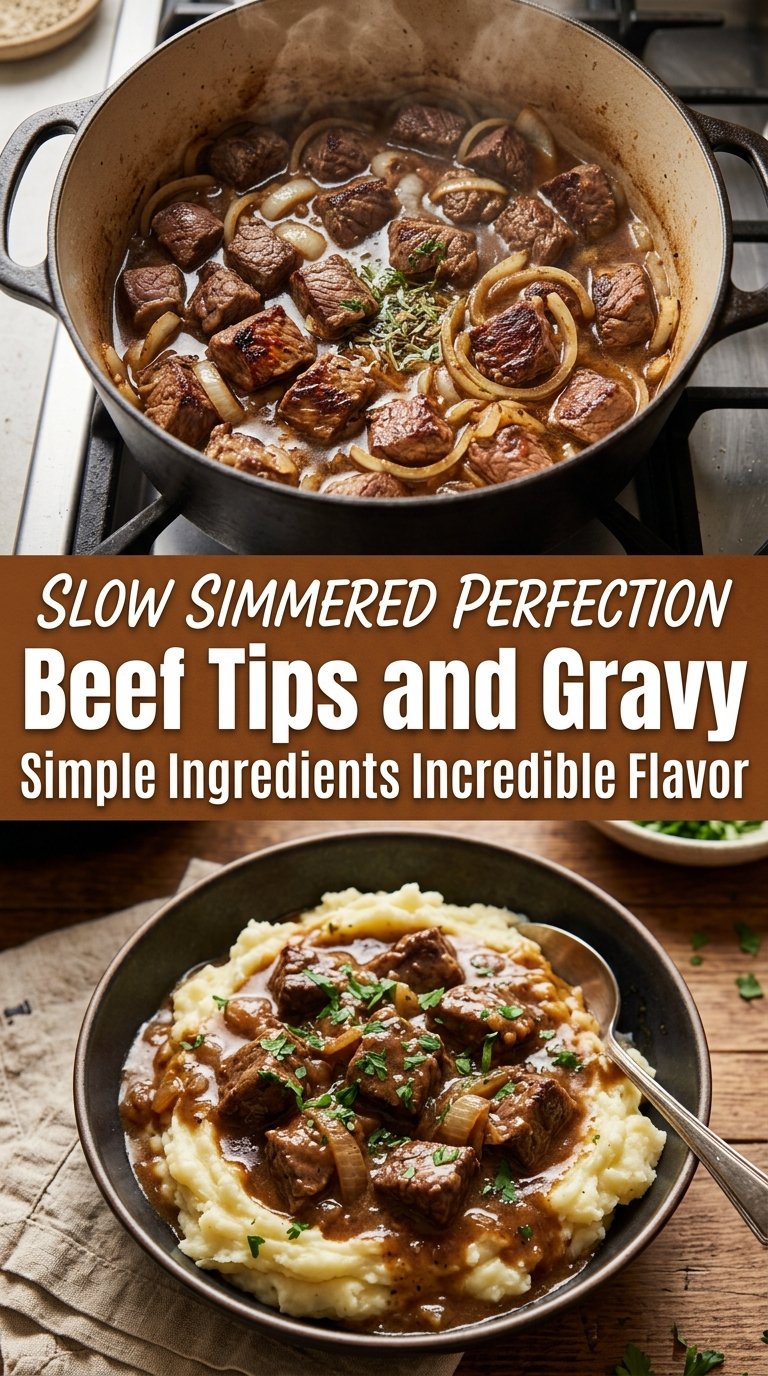 Tender beef tips and gravy, savory, comforting
