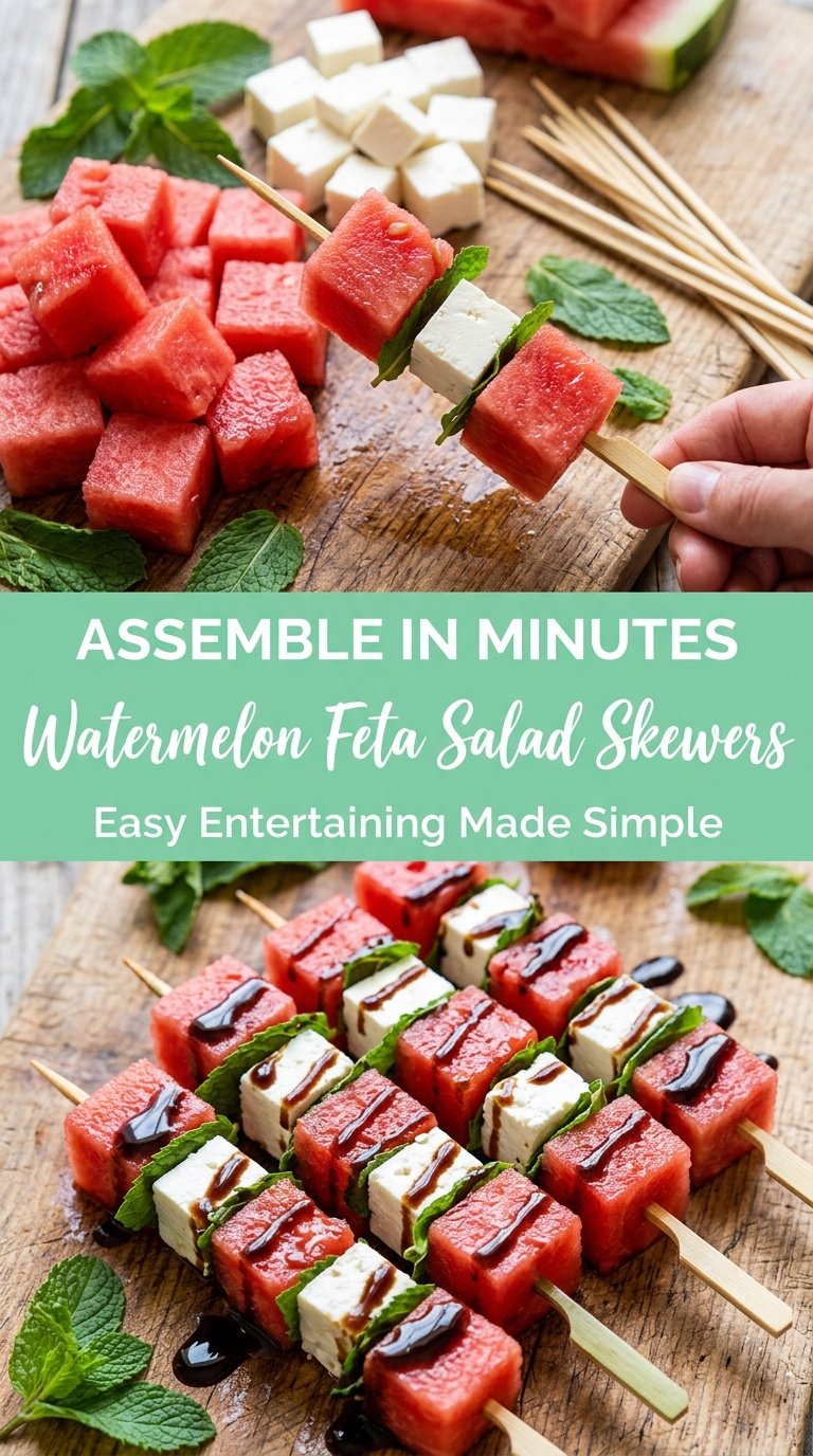 Watermelon Feta Salad Skewers crisp minty balsamic