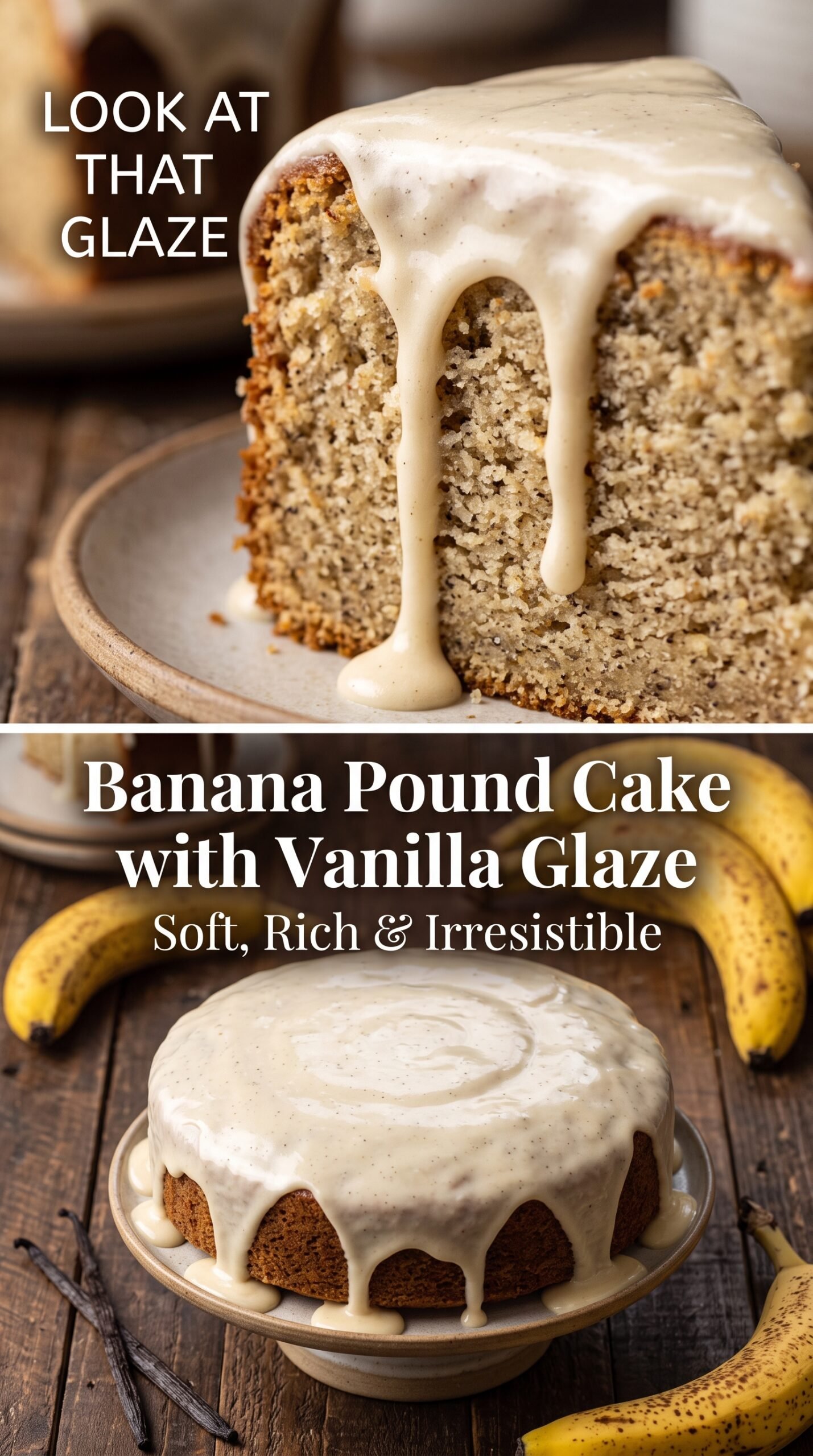 Banana Pound Cake with Vanilla Glaze