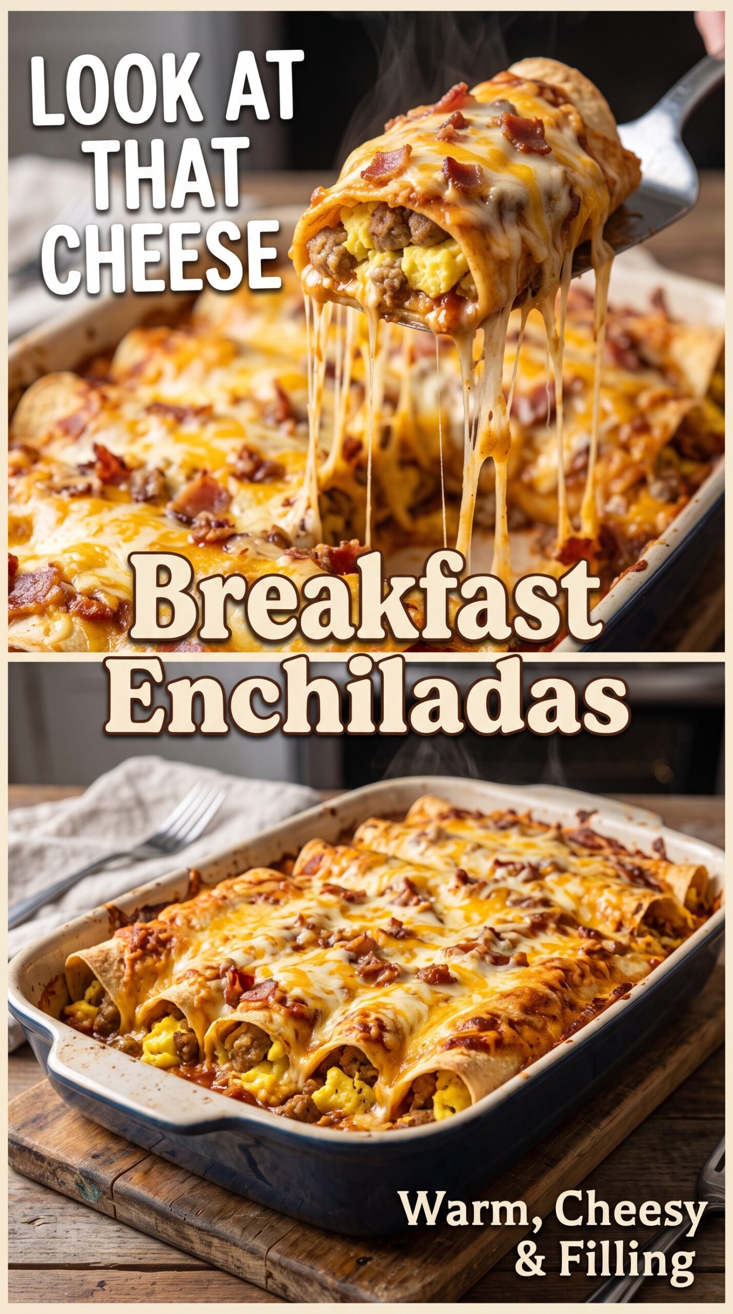 Breakfast Enchiladas fluffy cheesy baked