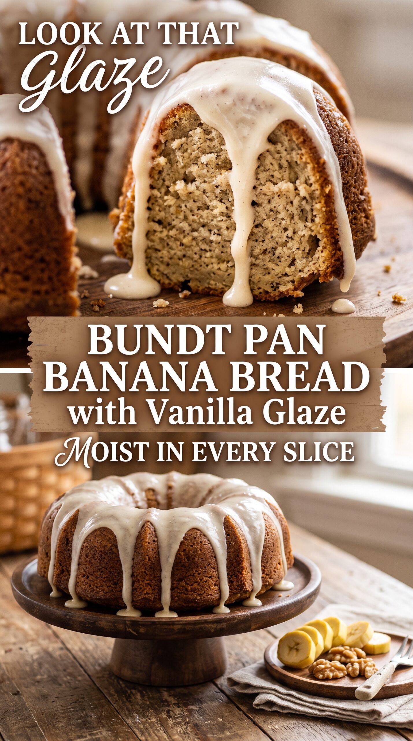 Bundt Pan Banana Bread with Vanilla Glaze