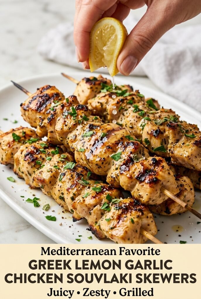 Greek Lemon Garlic Chicken Souvlaki Skewers