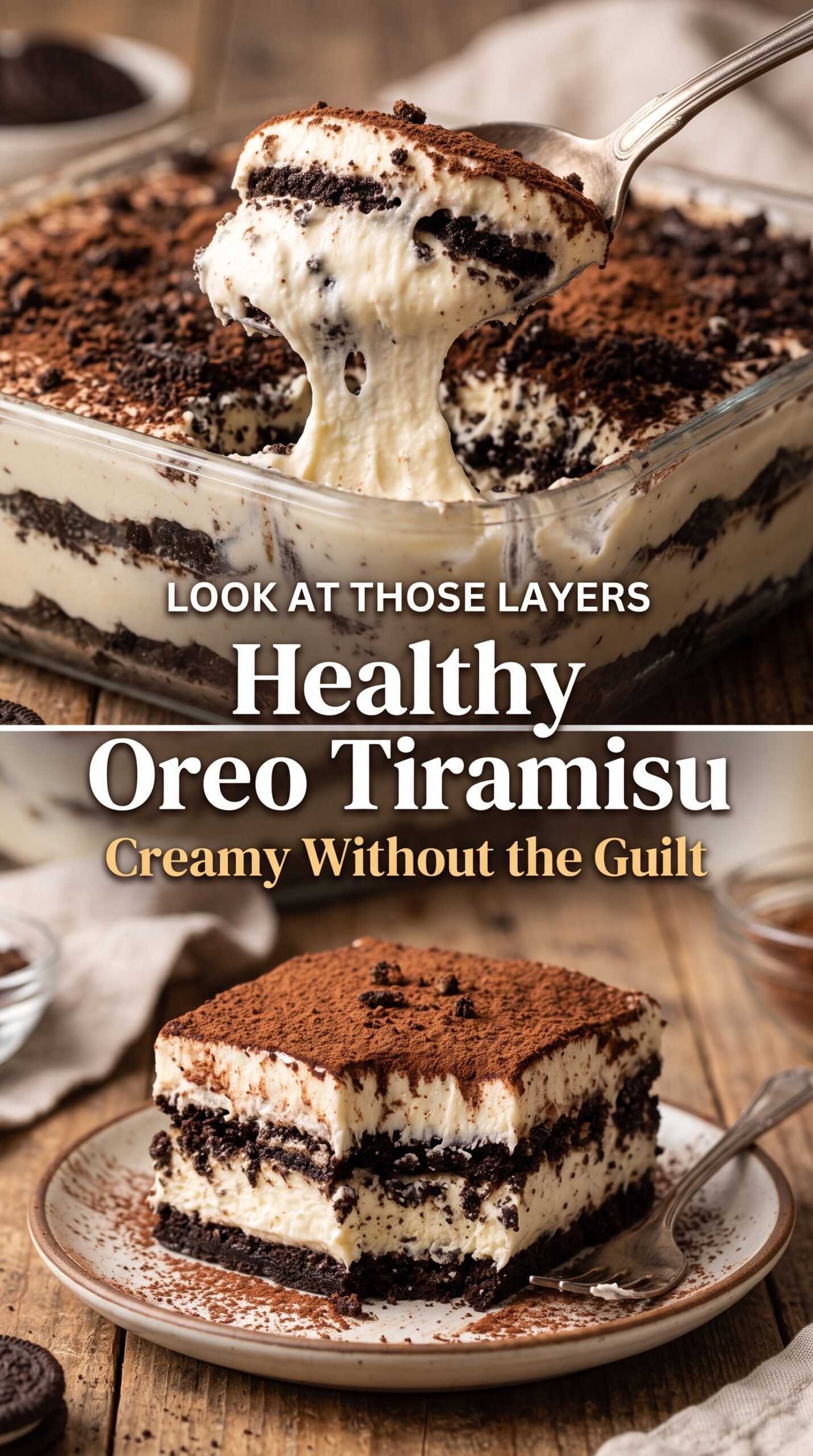 Healthy Oreo Tiramisu creamy layered no-bake dessert