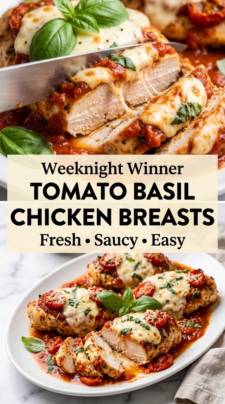 Tomato Basil Chicken Breasts juicy cheesy skillet