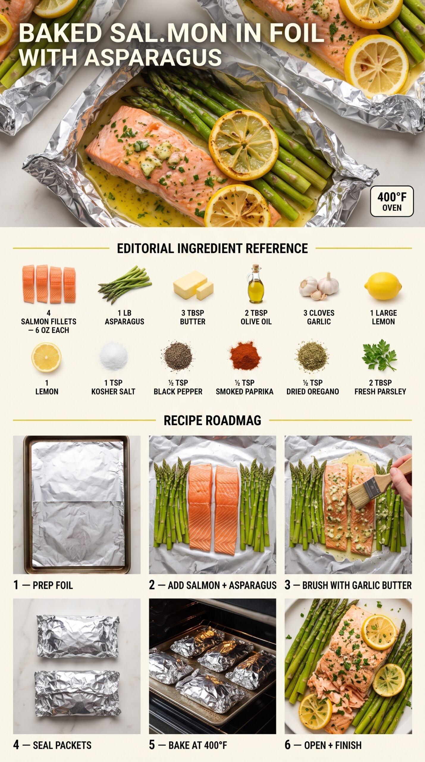 Baked Salmon in Foil with Asparagus garlic lemon buttery