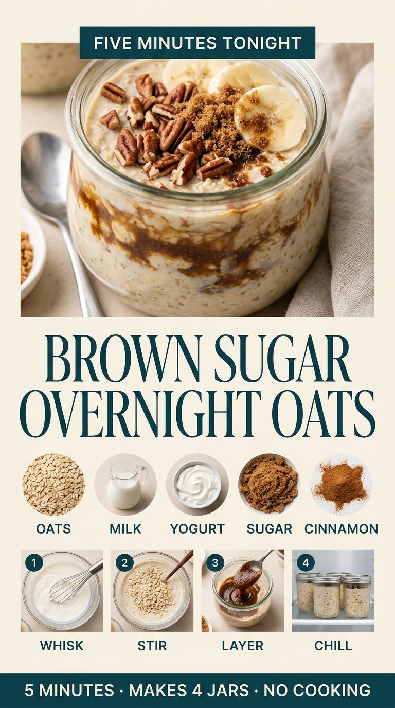 Brown Sugar Overnight Oats with Cinnamon Swirl, creamy layered breakfast