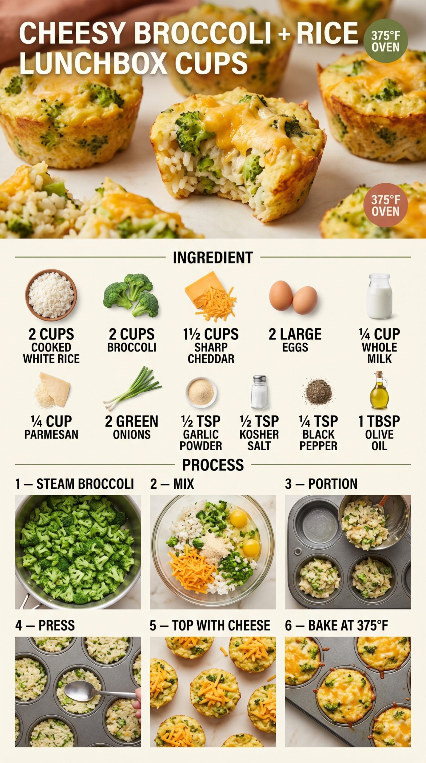 Cheesy Broccoli and Rice Lunchbox Cups, cheesy broccoli, rice cups