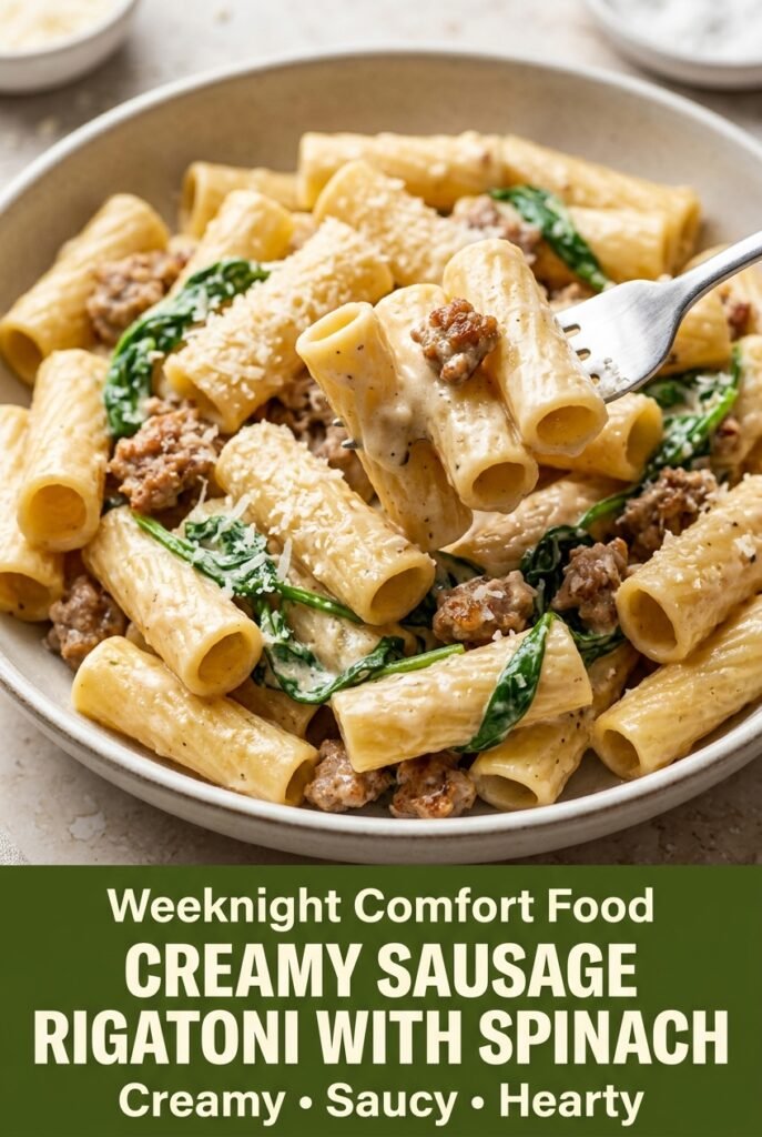 Creamy Sausage Rigatoni with Spinach