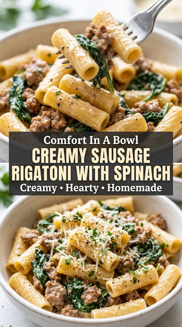 Creamy Sausage Rigatoni with Spinach