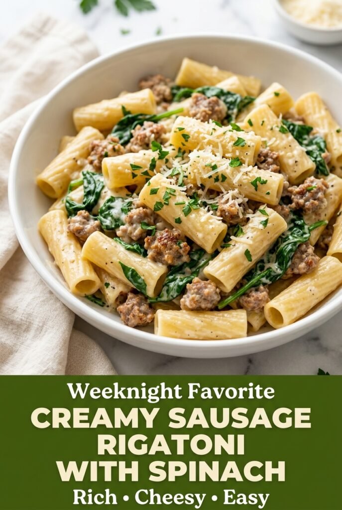 Creamy Sausage Rigatoni with Spinach