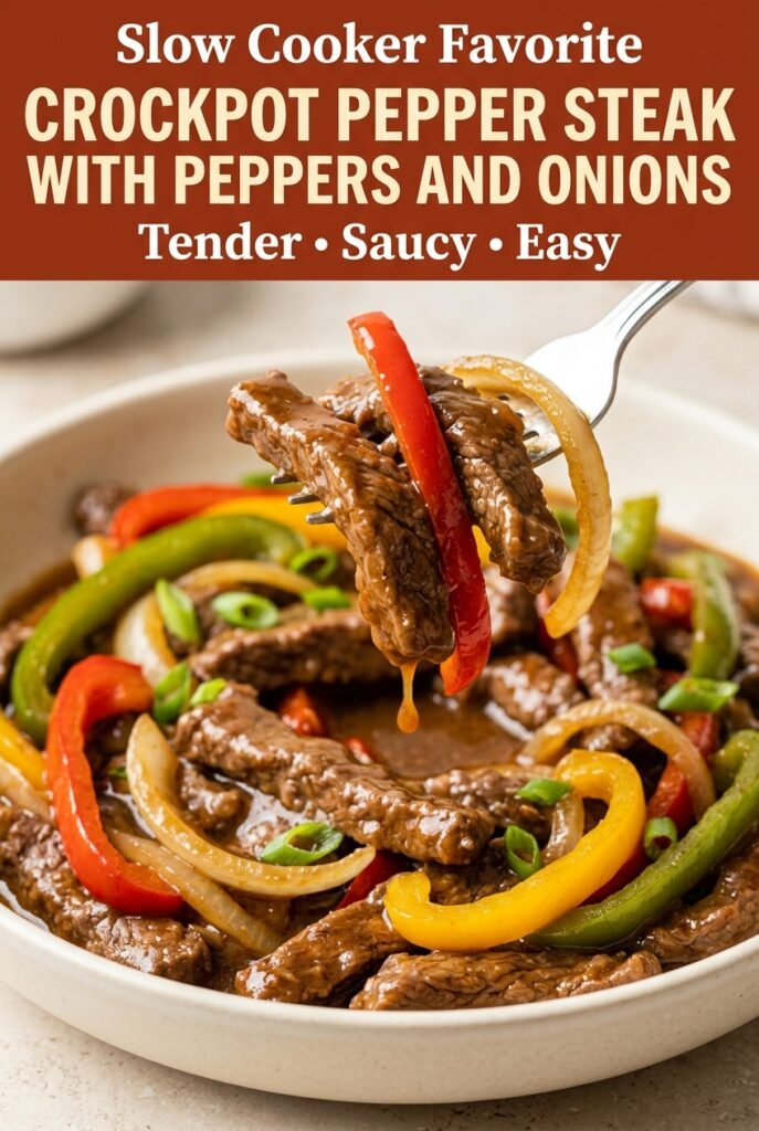 Crockpot Pepper Steak with Peppers and Onions