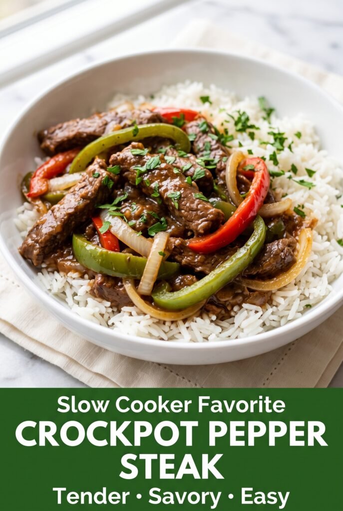 Crockpot Pepper Steak with Peppers and Onions
