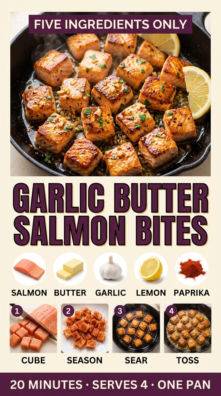 Garlic butter salmon bites one pan, crispy, lemony