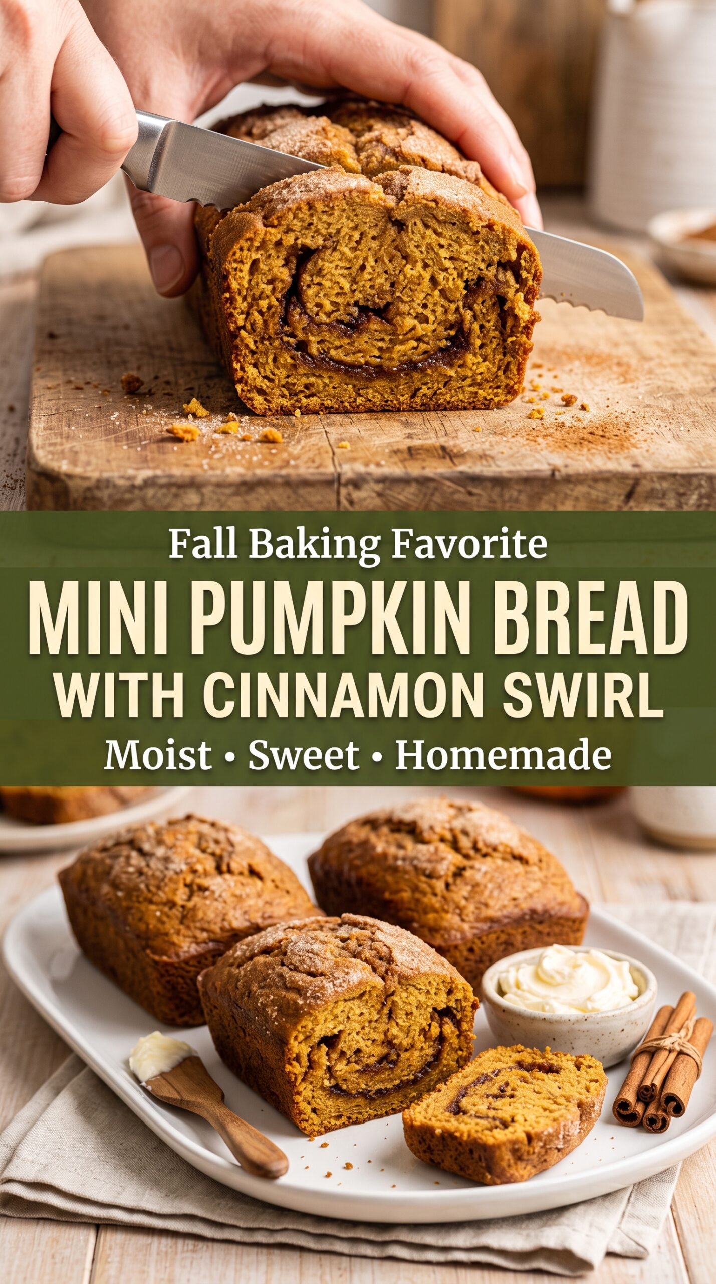 Mini Pumpkin Bread with Cinnamon Swirl