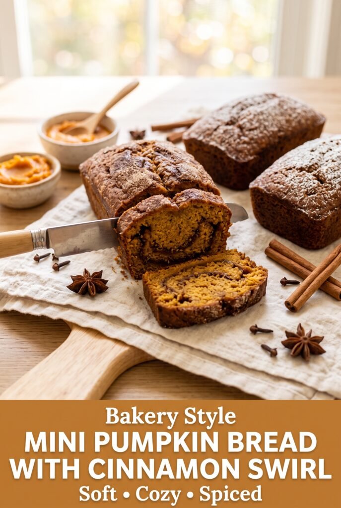 Mini Pumpkin Bread with Cinnamon Swirl