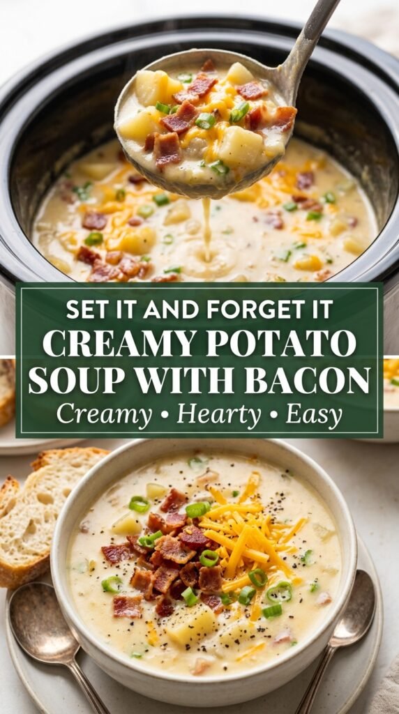 Slow Cooker Creamy Potato Soup with Bacon