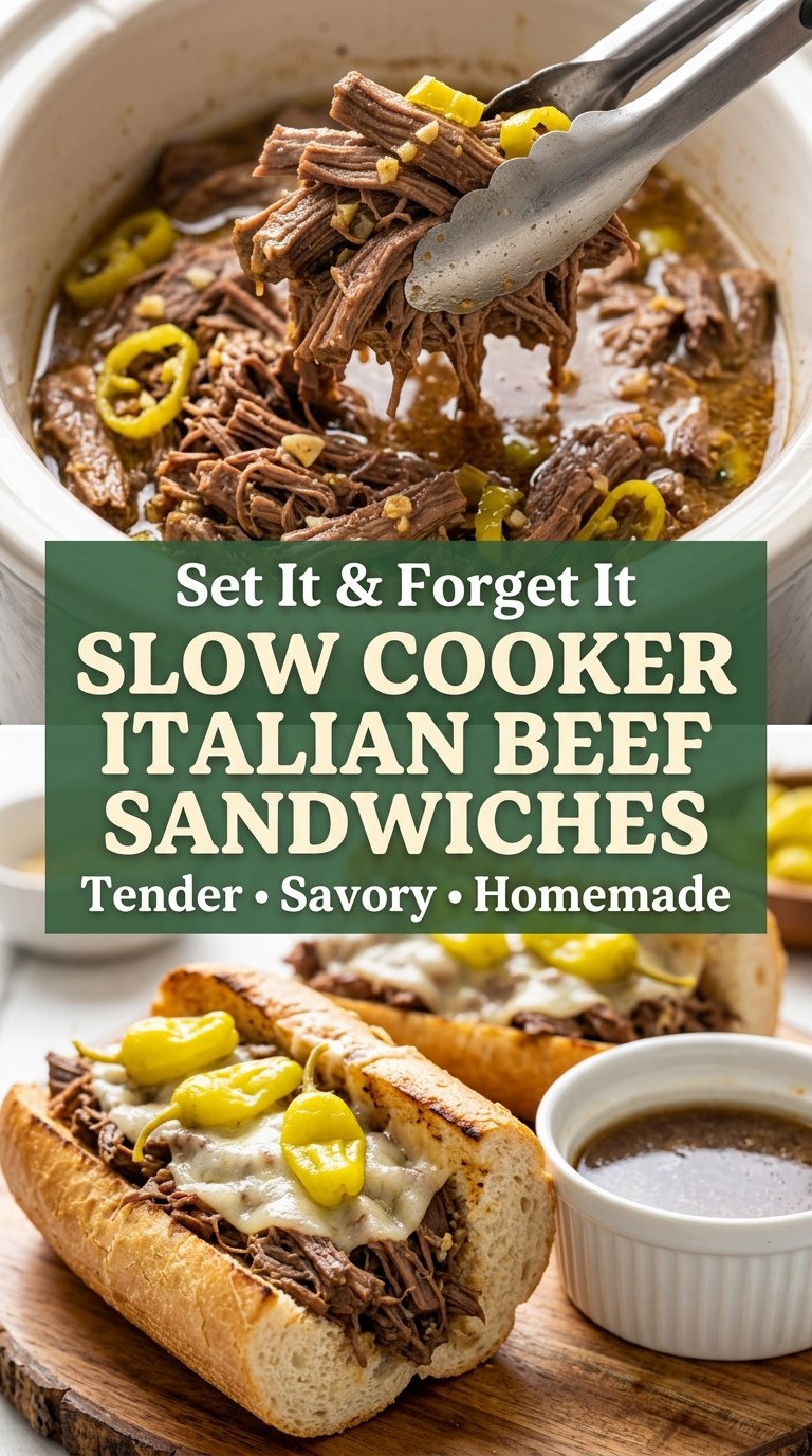 Slow Cooker Italian Beef Sandwiches savory shredded beef