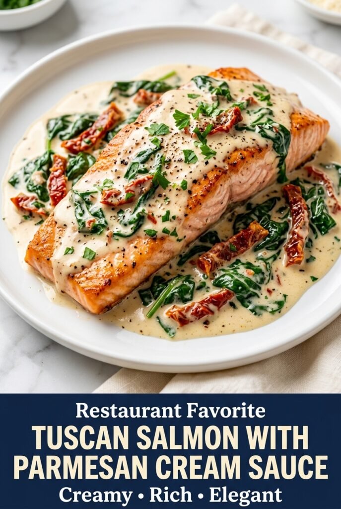 Tuscan Salmon with Parmesan Cream Sauce
