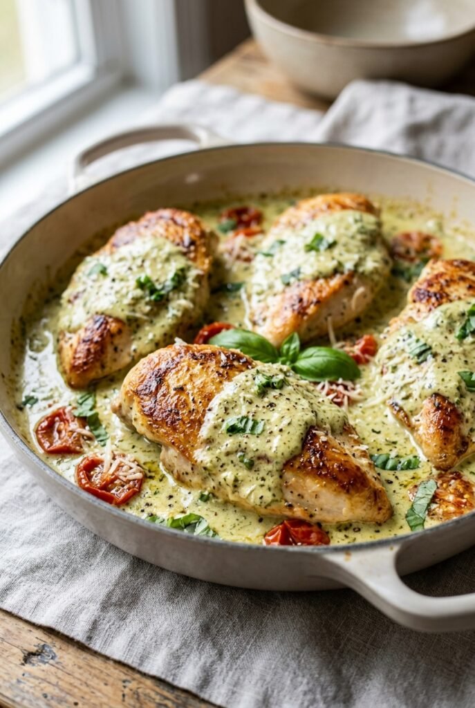 Creamy Pesto Chicken Skillet