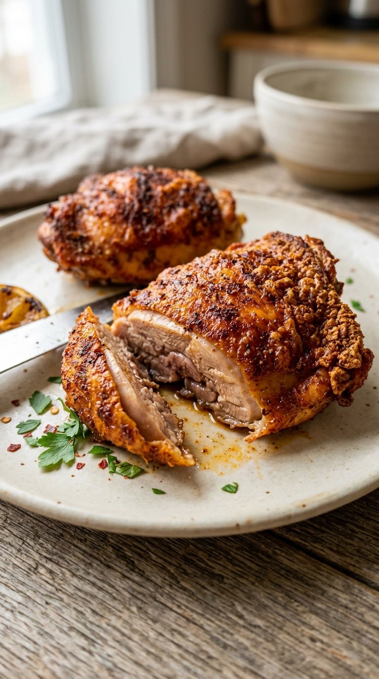 Crispy Oven-Baked Cajun Chicken Thighs smoky lemony juicy