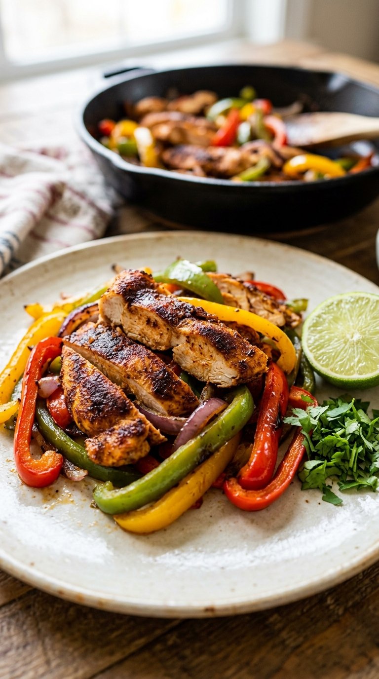 Easy Chicken Fajita Skillet smoky colorful skillet