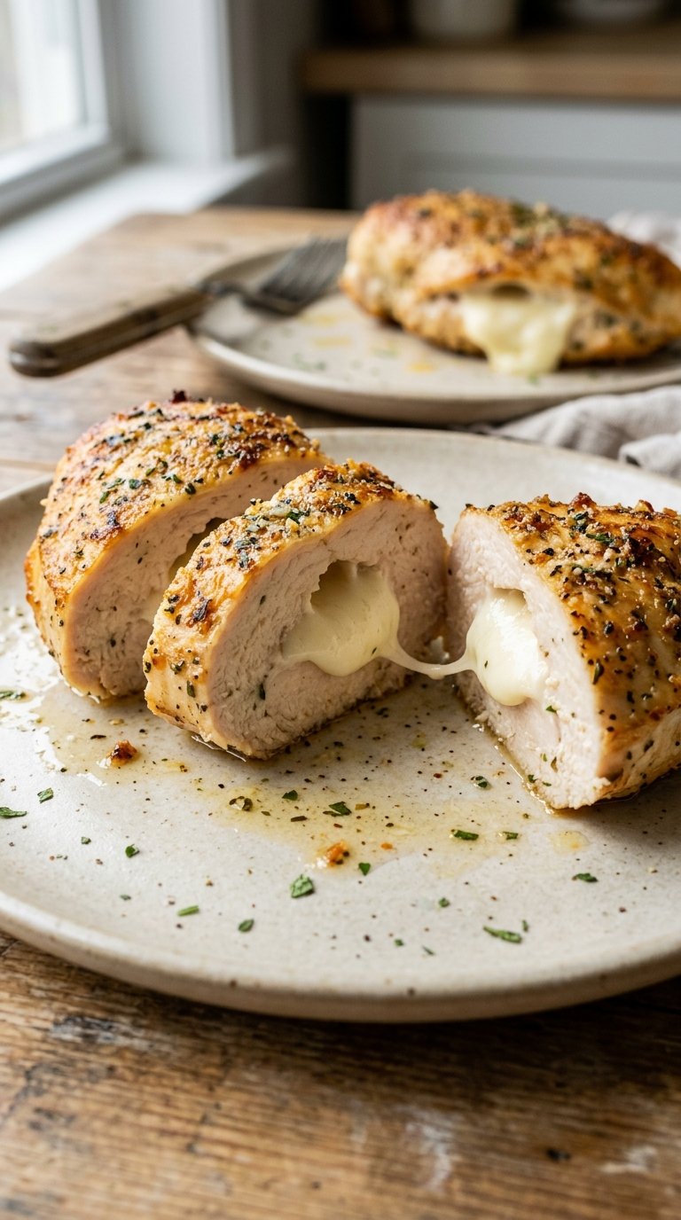 Garlic Herb Mozzarella Stuffed Chicken Breast cheesy golden juicy