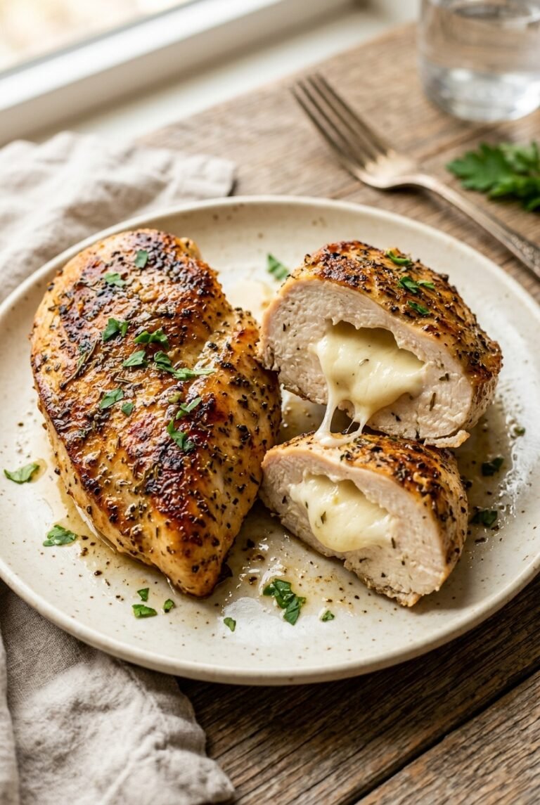 Garlic Herb Mozzarella Stuffed Chicken Breast