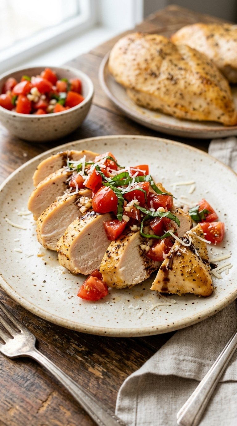 Juicy Baked Bruschetta Chicken, fresh, balsamic, tomato-basil