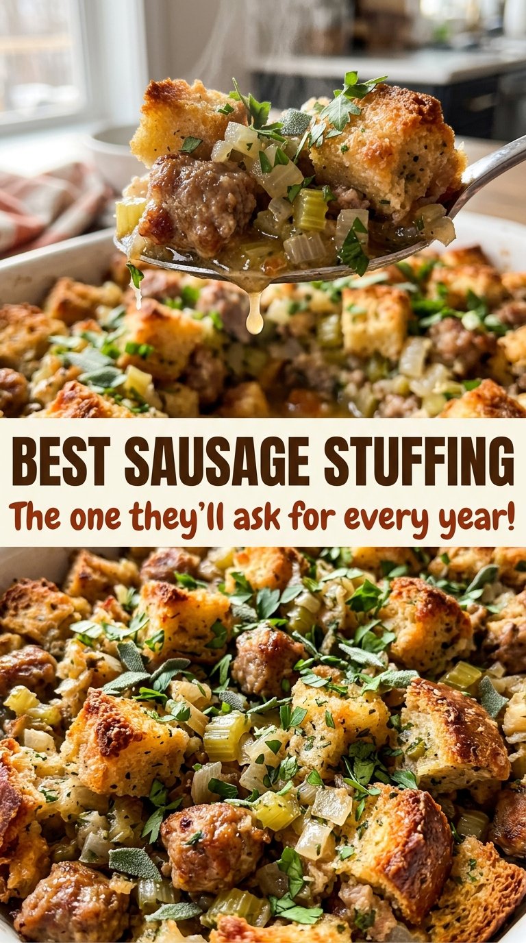 Best Sausage Stuffing golden crisp top