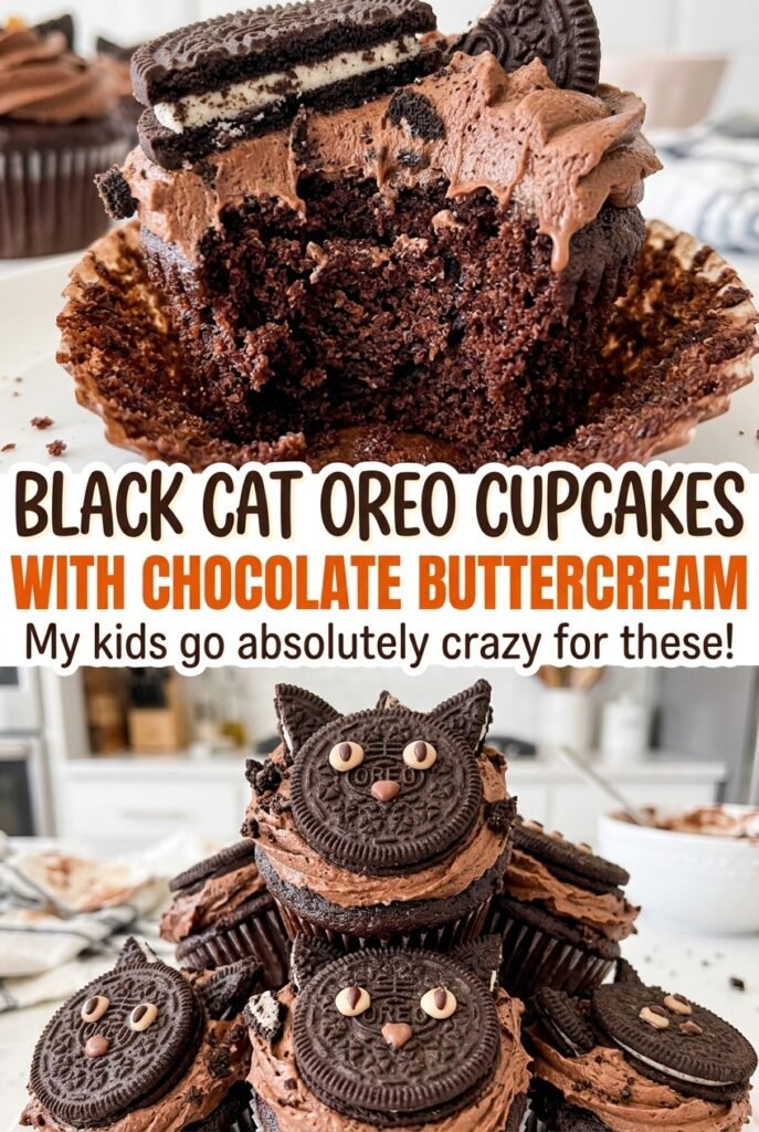 Black Cat Oreo Cupcakes with Chocolate Buttercream
