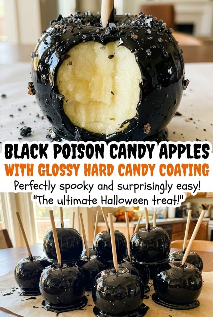Black Poison Candy Apples with Glossy Hard Candy Coating