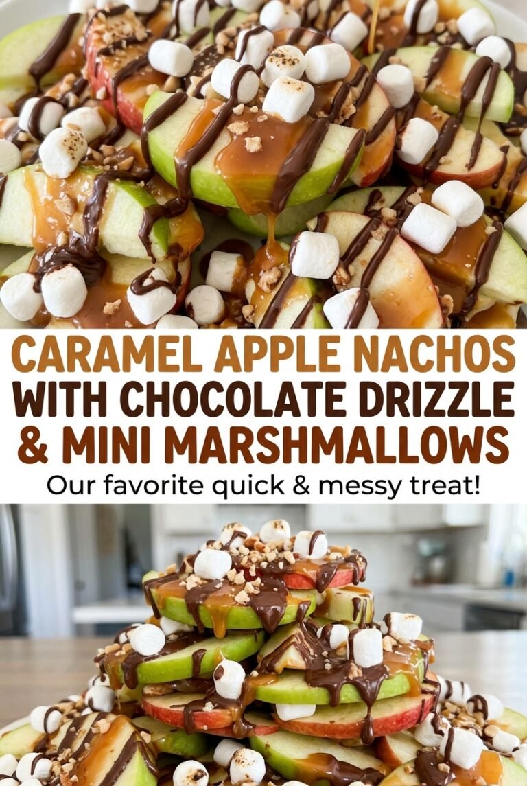 Caramel Apple Nachos with Chocolate Drizzle and Mini Marshmallows