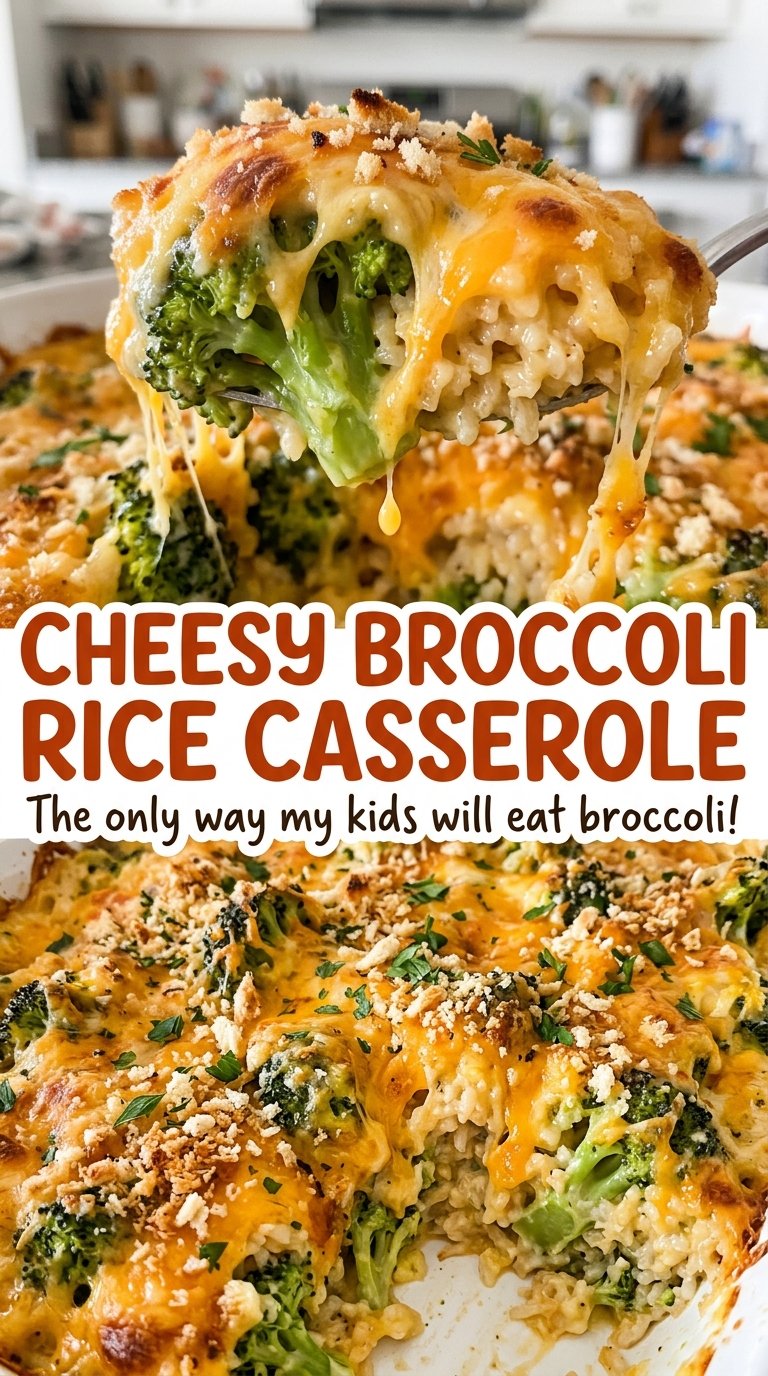 Cheesy Broccoli Rice Casserole with creamy rice and browned cheddar