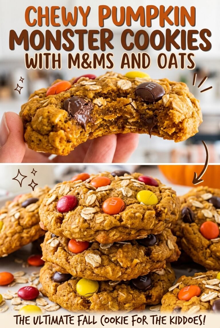 Chewy Pumpkin Monster Cookies with M&Ms and Oats