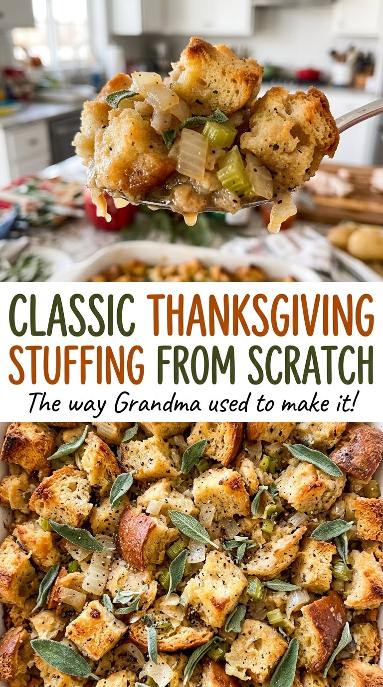 Classic Thanksgiving Stuffing from Scratch herbed bread cubes