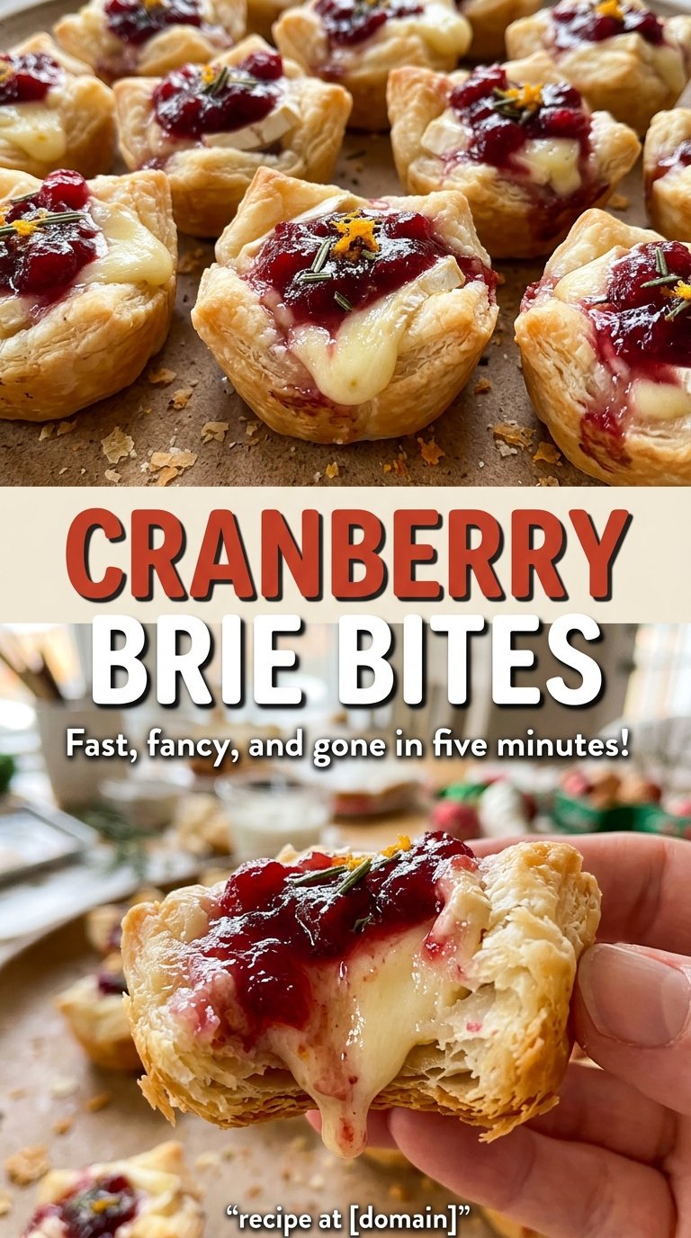 Cranberry Brie Bites with melted cheese and cranberry topping