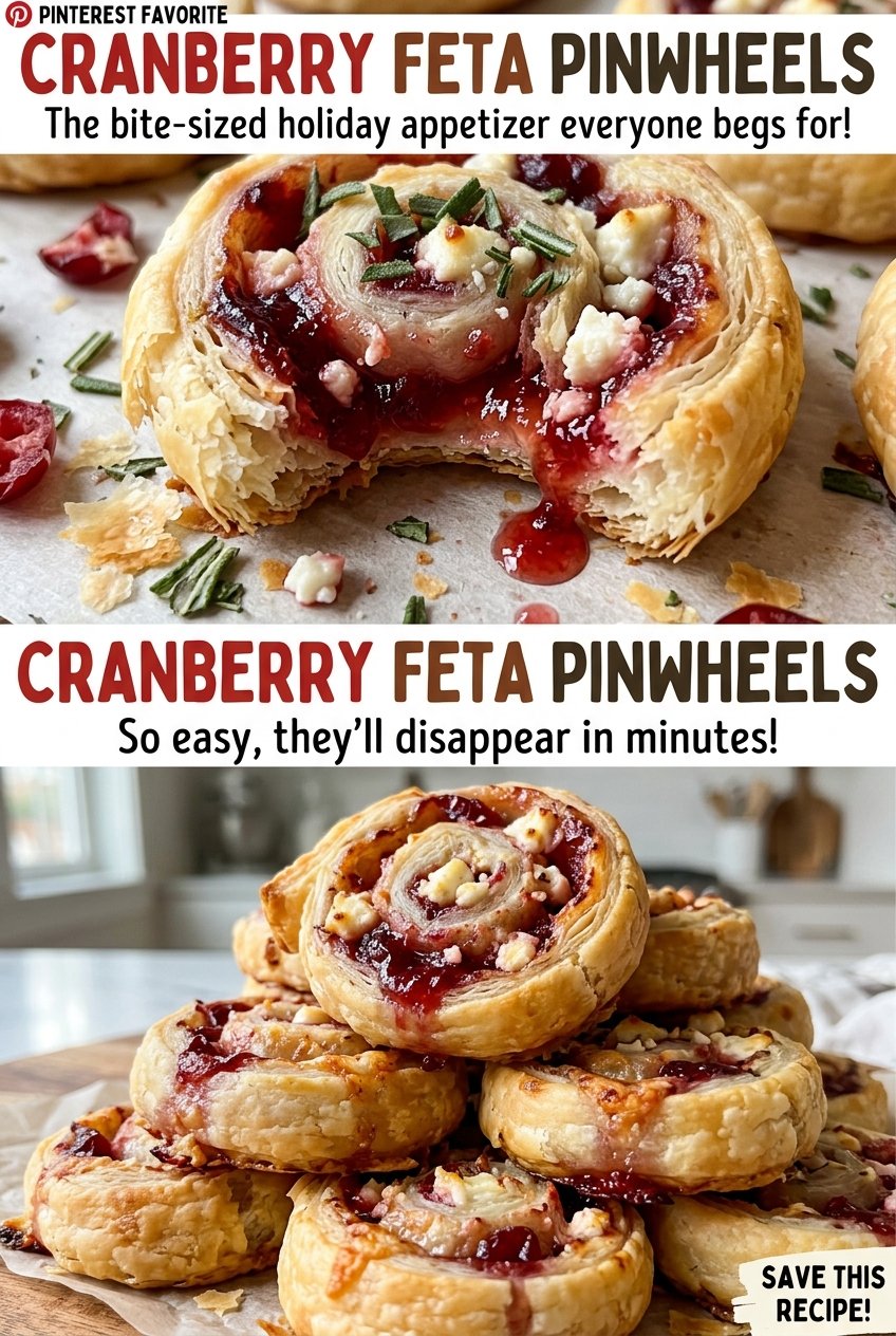 Cranberry Feta Pinwheels flaky golden spirals