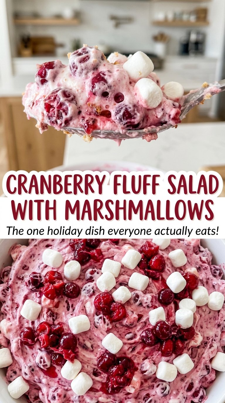 Cranberry fluff salad with marshmallows, fluffy and bright