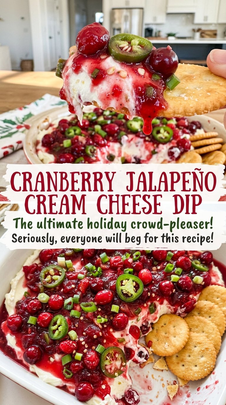 Cranberry Jalapeño Cream Cheese Dip with layered festive colors