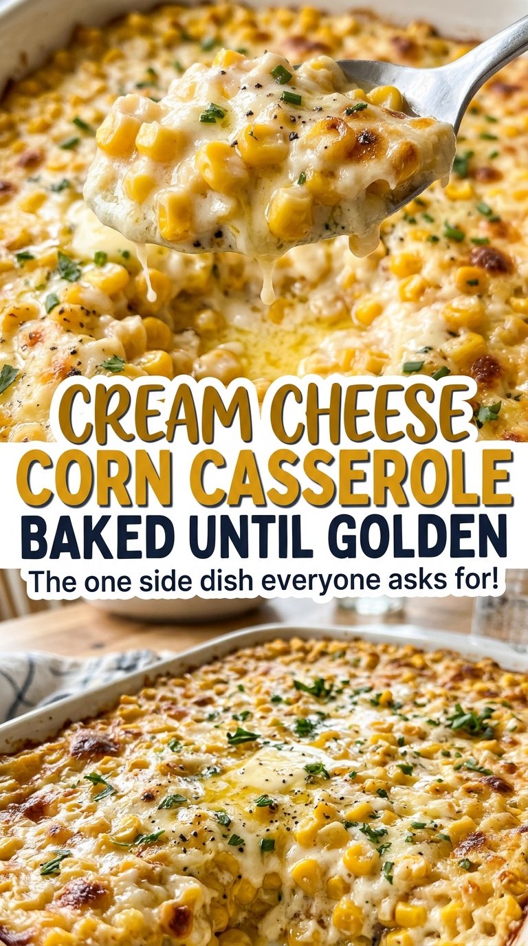 Cream cheese corn casserole, tender golden squares
