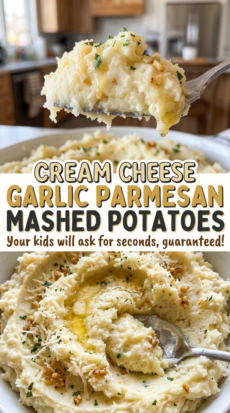 Cream Cheese Garlic Parmesan Mashed Potatoes creamy garlic side