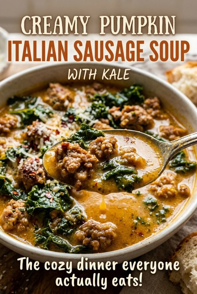 Creamy Pumpkin Italian Sausage Soup with Kale